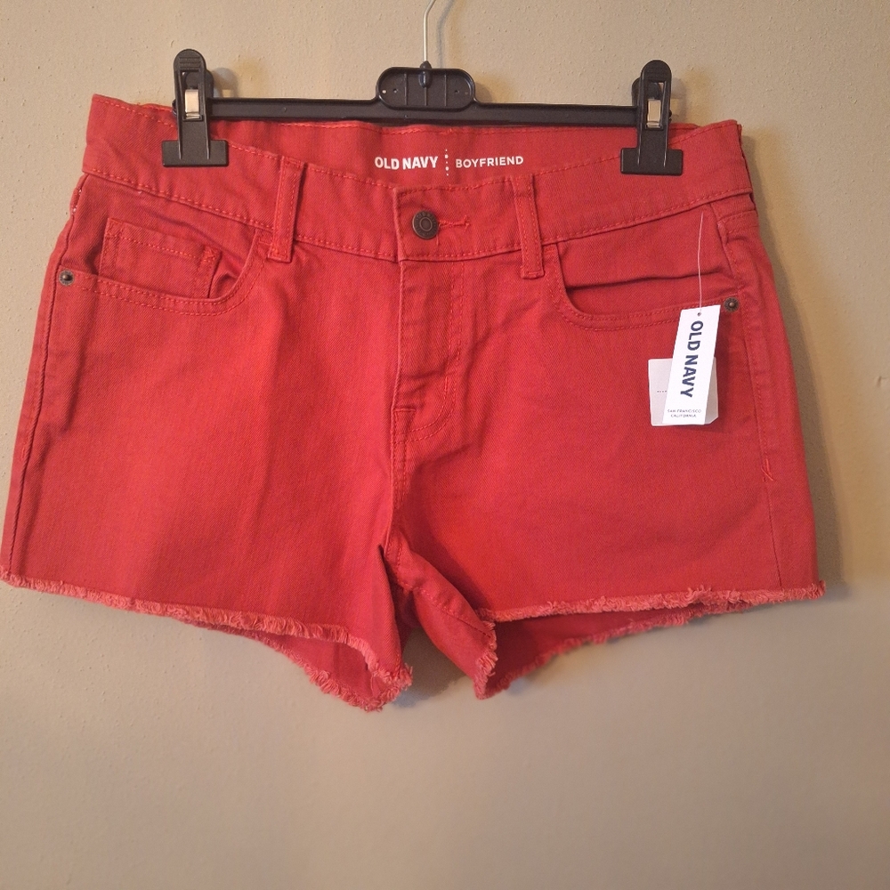 NWT Old Navy Boyfriend Rusty Red Short Shorts Raw Hem Sz 6